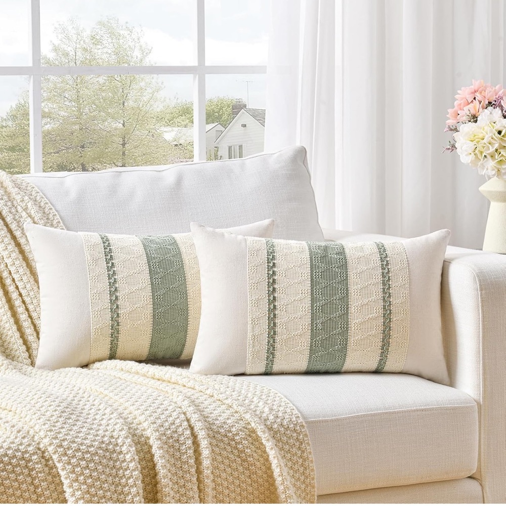 Sage Green Boho Lumber Decorative Throw pillow cover 12x20 - Picture 2 of 8